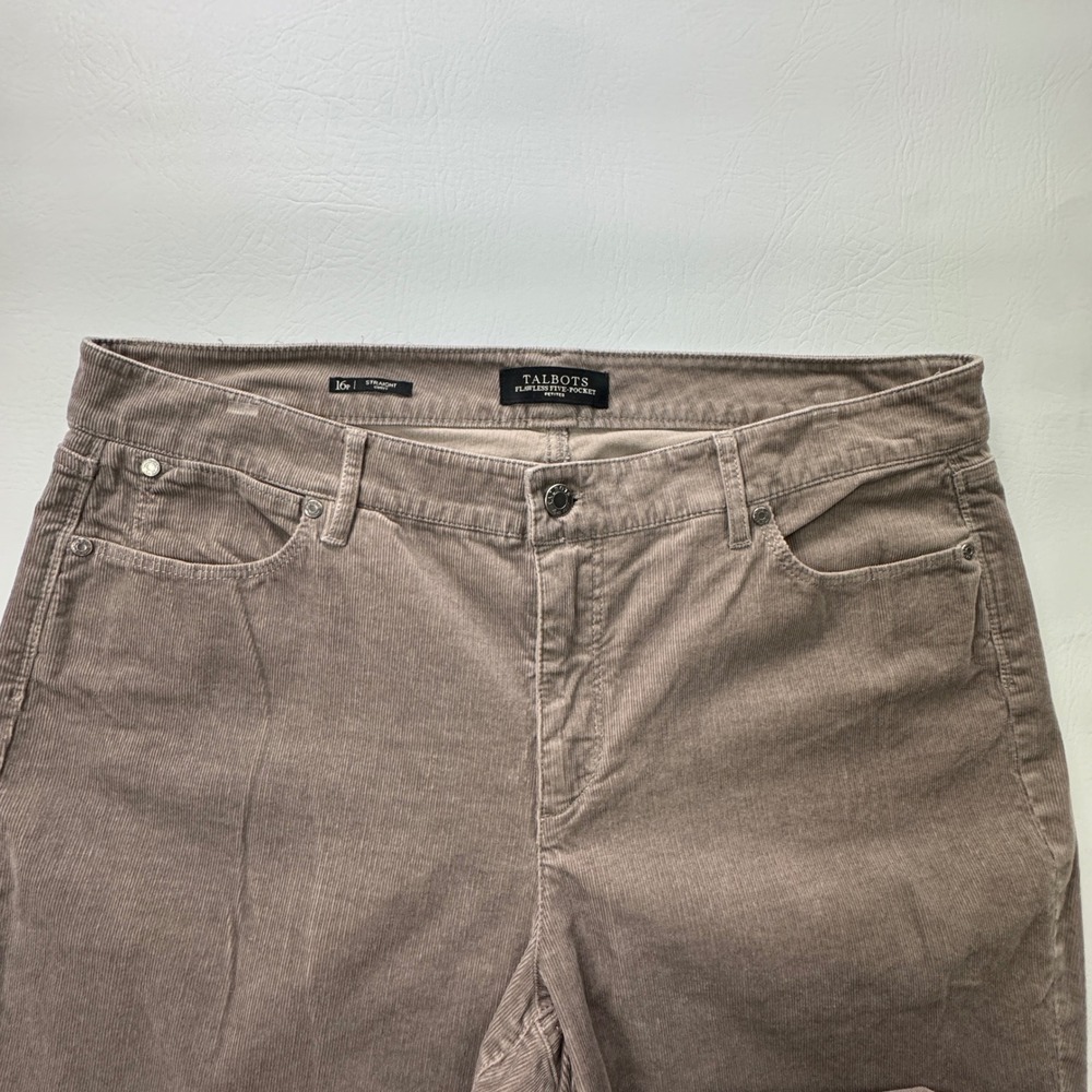 Talbots Flawless Five-Pocket Corduroy Pants Taupe Brown Straight Curvy 16 Petite - Picture 6 of 12